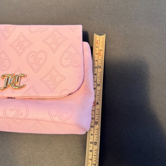 Juicy Couture Pink Monogram Clutch Bag Wristlet Purse Gold Chain Charm Y2K Soft - Picture 9 of 9